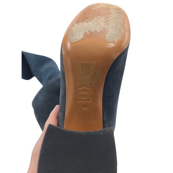 Tory Burch Sidney Suede Slouch Pull-On Ankle Boot Size 7 Two-Tone Blue 3" Heel - Picture 9 of 10